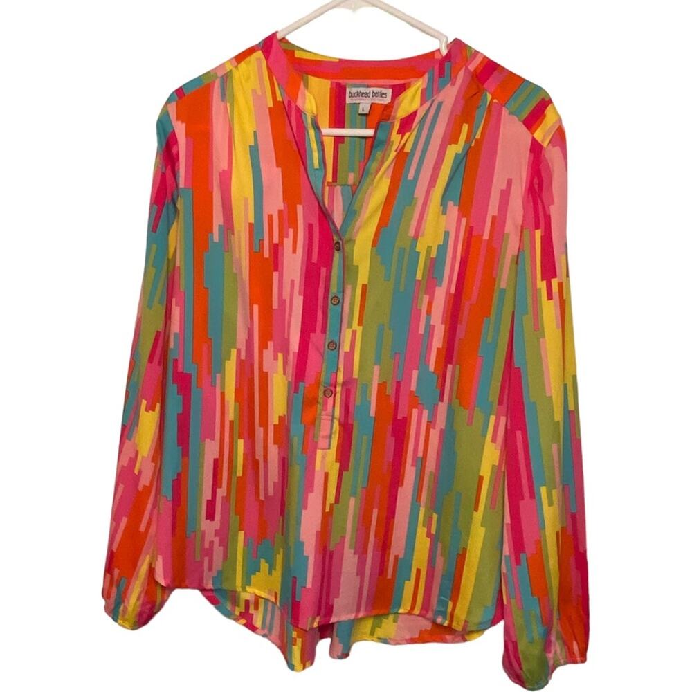 Buckhead Betties Blouse Womens Size Large colorful long sleeve graphic print L - Picture 2 of 6